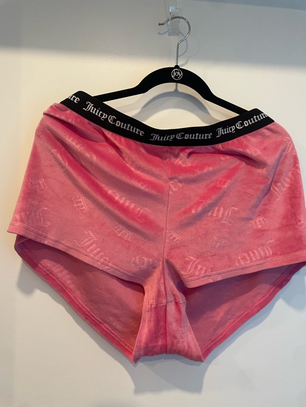 Juicy Couture Pink Velour Sleepwear Shorts with Black Logo Waistband in Size XL